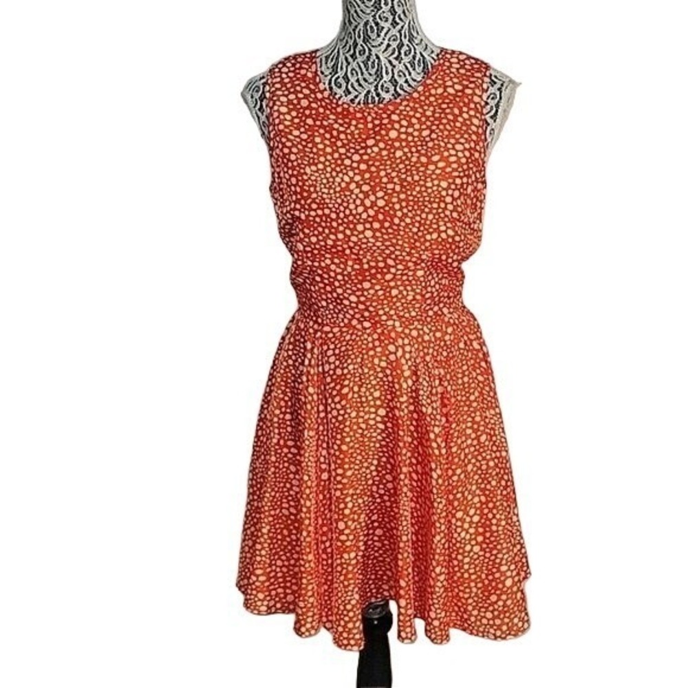 MAISON JULES Fit‎ & Flare Orange Polka-Dot Dress Lined Sleeveless Sexy Spring